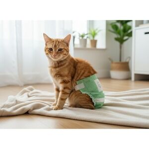 Cat Diapers Pet Soft 24 Pack Cat Diapers Green Polka Dot Gingham Pattern Small